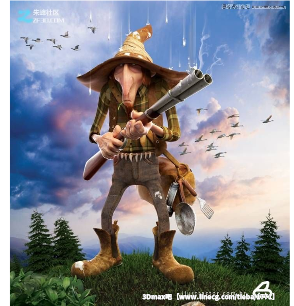 3dmax和zbrush制作瘦老头打鸟行动 - 3Dmax吧